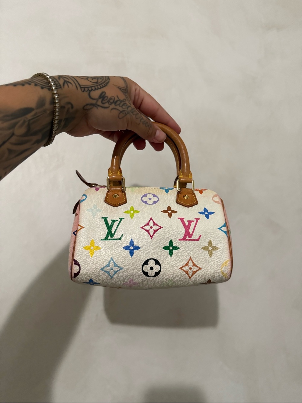 Louis Vuitton Multicolor Monogram Mini Speedy in White with Natural Trim